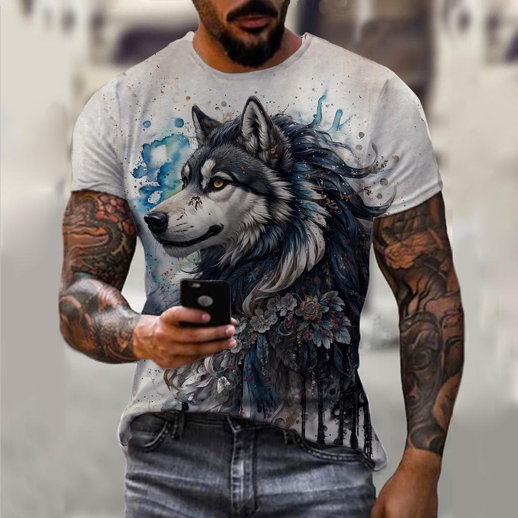 PLUS-size 3D Wolf Beast Print Men and Women Casual Short-sleeved T-shirt Round Neck Fashion Trend Cool Men's Daily New Clothing
