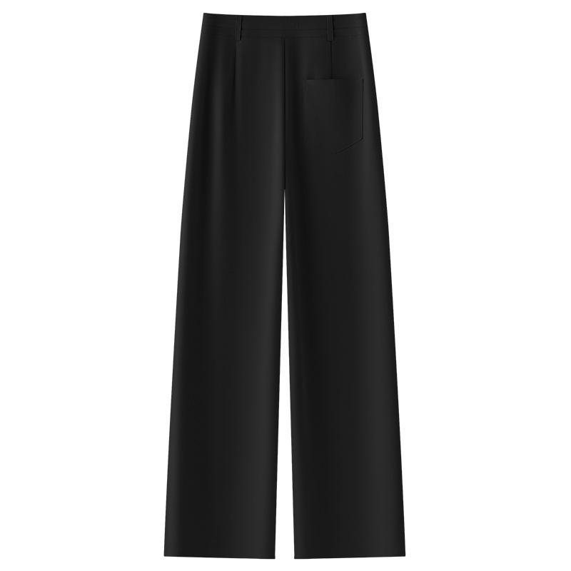 2025 Spring Women's Black Wide-Leg Pants: Loose, Slimming, Drapey, Casual, Straight-Leg Trousers for Spring and Autumn.