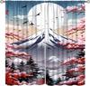 Japanese Style Mount Fuji Curtains Bird Cherry Blossom Pine Printed Window Treatment for Bedroom Living Room Kitch Drapes 42x45