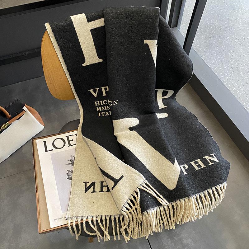 

Imitation cashmere scarf women s autumn and winter versatile thickened warm fringed shawl summer air-conditioned room fashion scarf 190*65cm чёрный