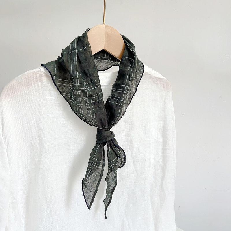 

New Triangular Scarf For Women Summer Fashion Neckerchief Cotton Linen Plaid Light Headscarf 30x100cm