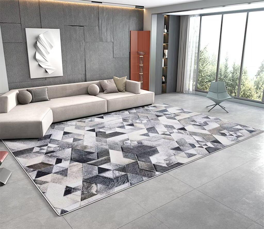 Modern Abstract Soft Fluffy Large Carpet Living Room Imitation Cowhide Decoration Rug for Bedroom Washable Non-slip Entrance Mat