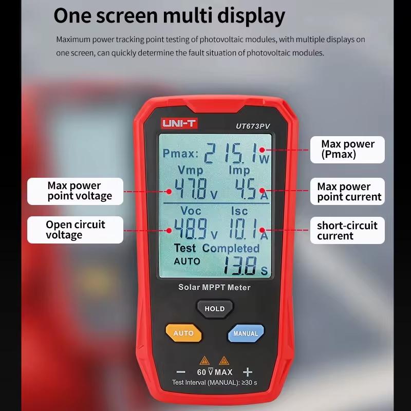 UNI-T UT673PV Solar Panel Tester Solar MPPT Meter Maximum Photovoltaic Power Pmax Vmp Lmp Voc Lsc PV Solar Panel Multimeter