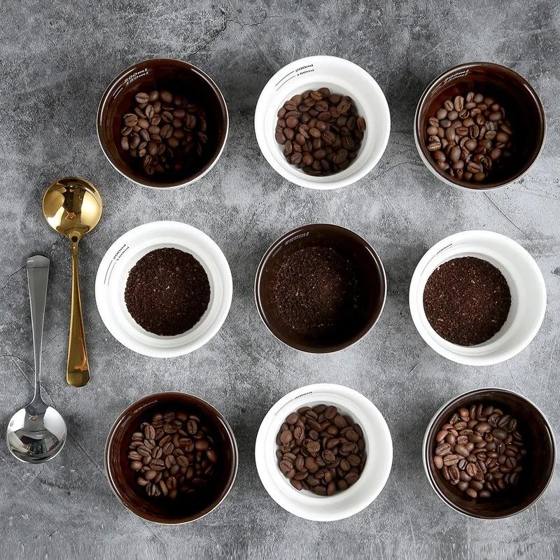 200ml Ceramic Coffee Cup Thickened Measuring Bowl Heat Resistant U Cupping Cup with Spoon Espresso Measuring Cup with Scale