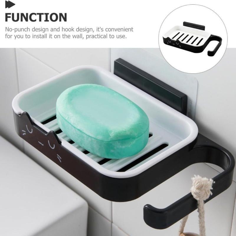 Wall Mounted Cat Shape Hanging Soap Dish Drain Rack Bathroom Kitchen Shower Soap Holder Storage Tray Cleaning