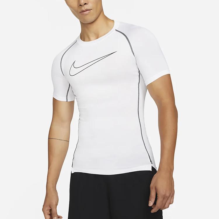 Nike Pro Logotrykk Trening Sport Pustende Kort Ermet Fitness Topp Menn Topper Hvit DD1993-100