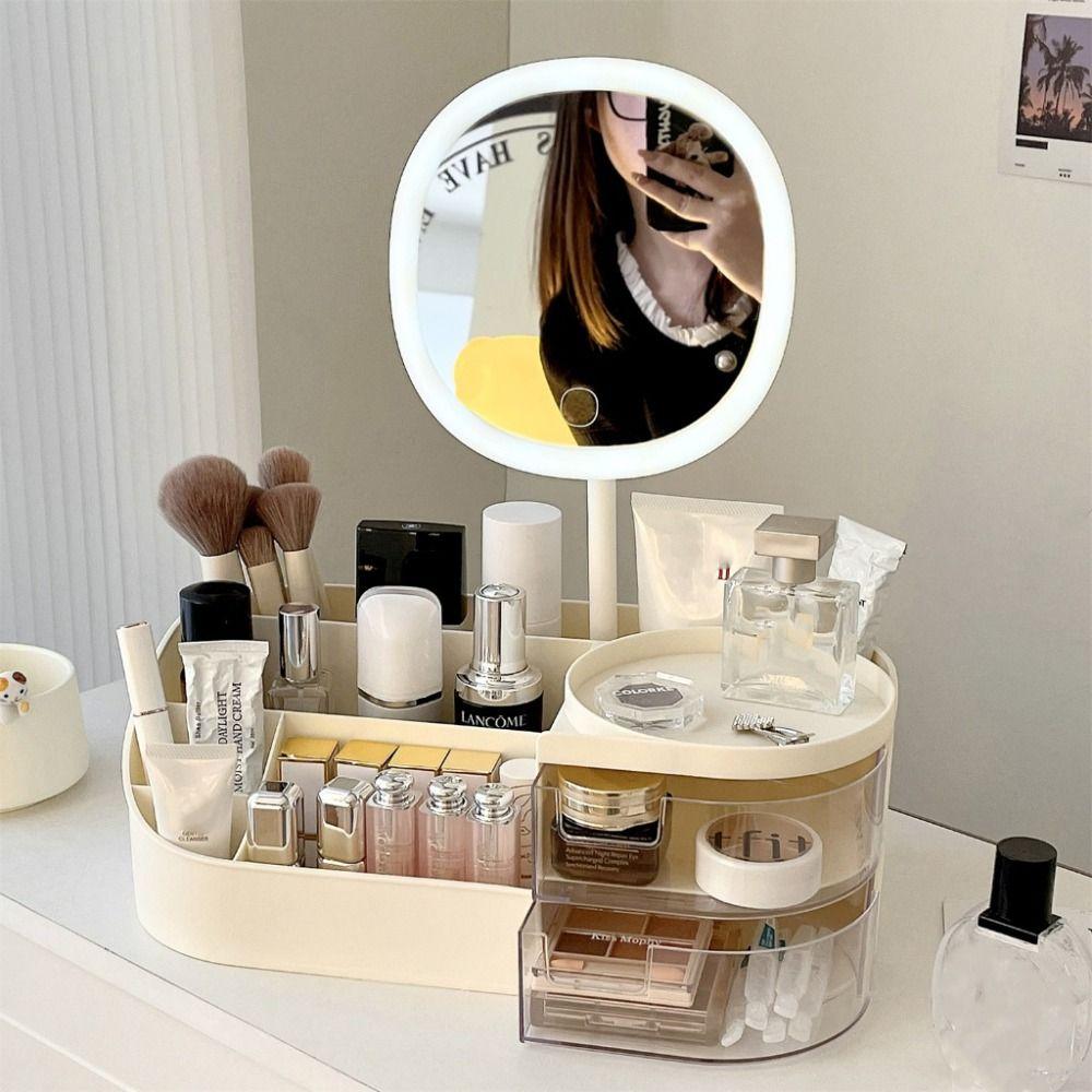 New Large Capacity Cosmetic Storage Box with LED Mirror Multi Grid Lipstick Organizer Skin Care Products Rack