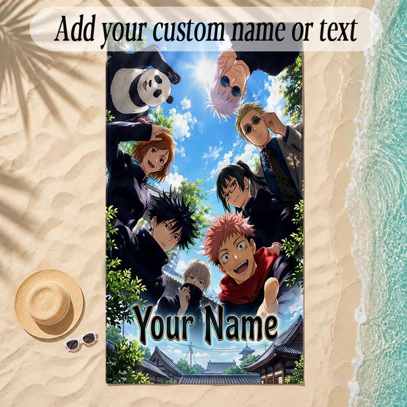 Beach TowelJujutsu Kaisen Custom Name Text Personalized Soft Towel for Beach Pool Indoor Home Decor Gift