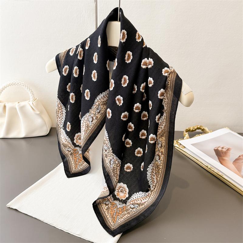 Trendy Print Square Scarf For Women Cotton Velvet Neck Scarf Shawl Warp Elegant Neckerchief Bandanas Ladies Hijab