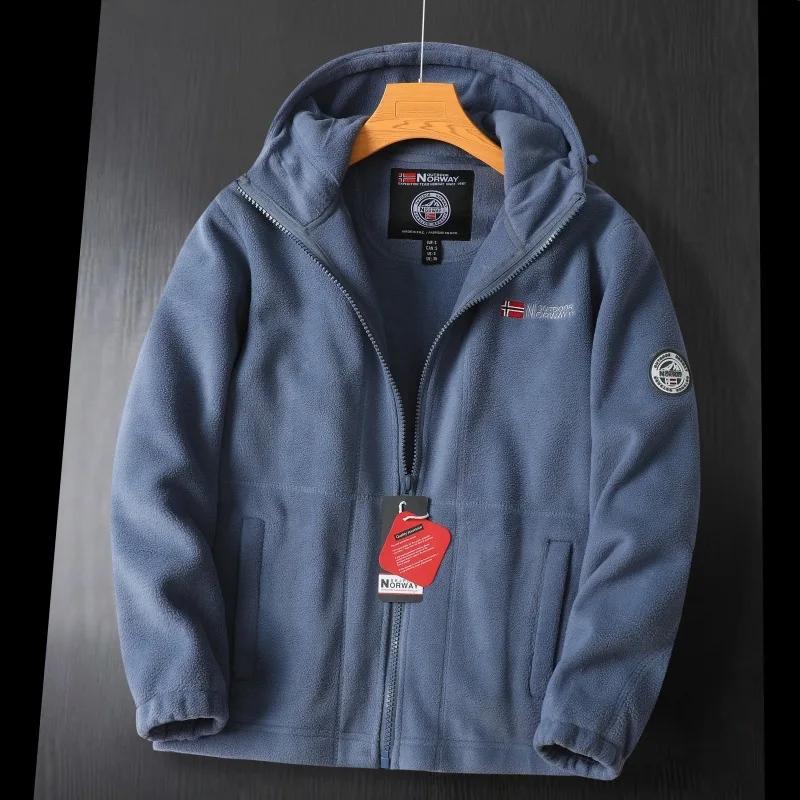 Winter Men's Fleece Jacket British Street Thickened Polar Fleece Hooded Jacket Casual Plus Size Cold-proof Warm Pocket Coat
