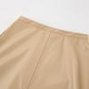 Vintage Khaki PU Midi Skirt High Waisted Split Straight Leg Workwear Women