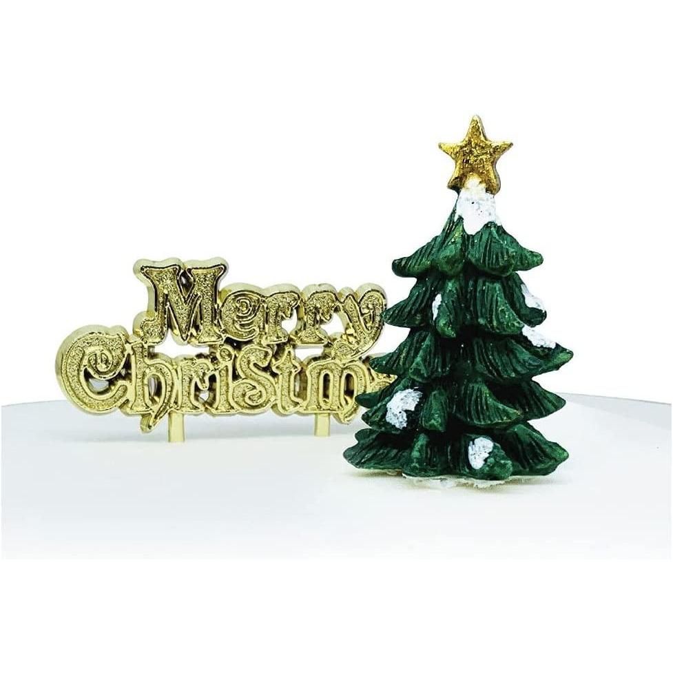 Anniversary House Tree Christmas Resin Cake Topper (Pack of 2)