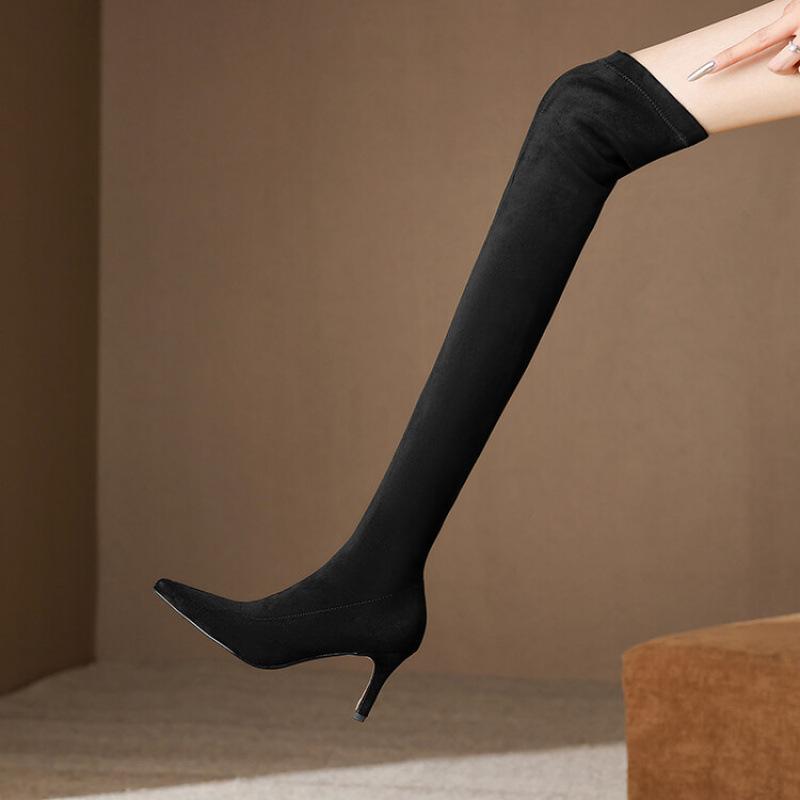 New Over-the-knee Women's Boots European and American High-heeled Pointed-toed Thin-heeled Autumn and Winter Over-the-knee Boots Women's Side Zipp