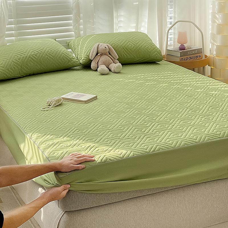 Quilted Mattress Cover Embossed Bed Sheet Mattress Protector Home Textile Solid Color Bed Cover Mattress Cover Thick Soft Cushion Bedding NoPillowcase