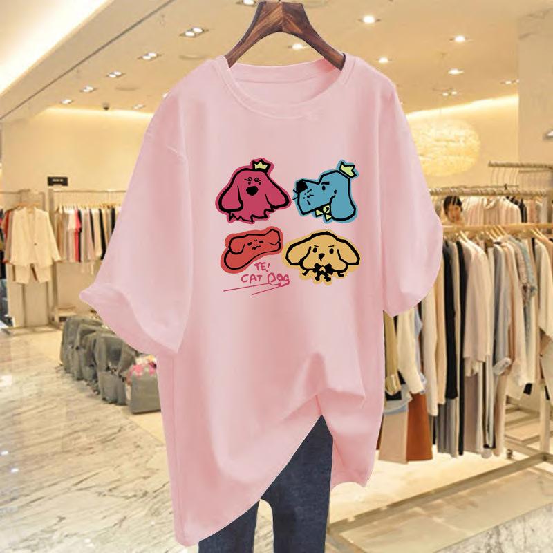 Funny Puppy Printed Cotton Short Sleeve T-Shirt Women's 2025 New Summer Dress Large Size Versatile Half Sleeve Top Women