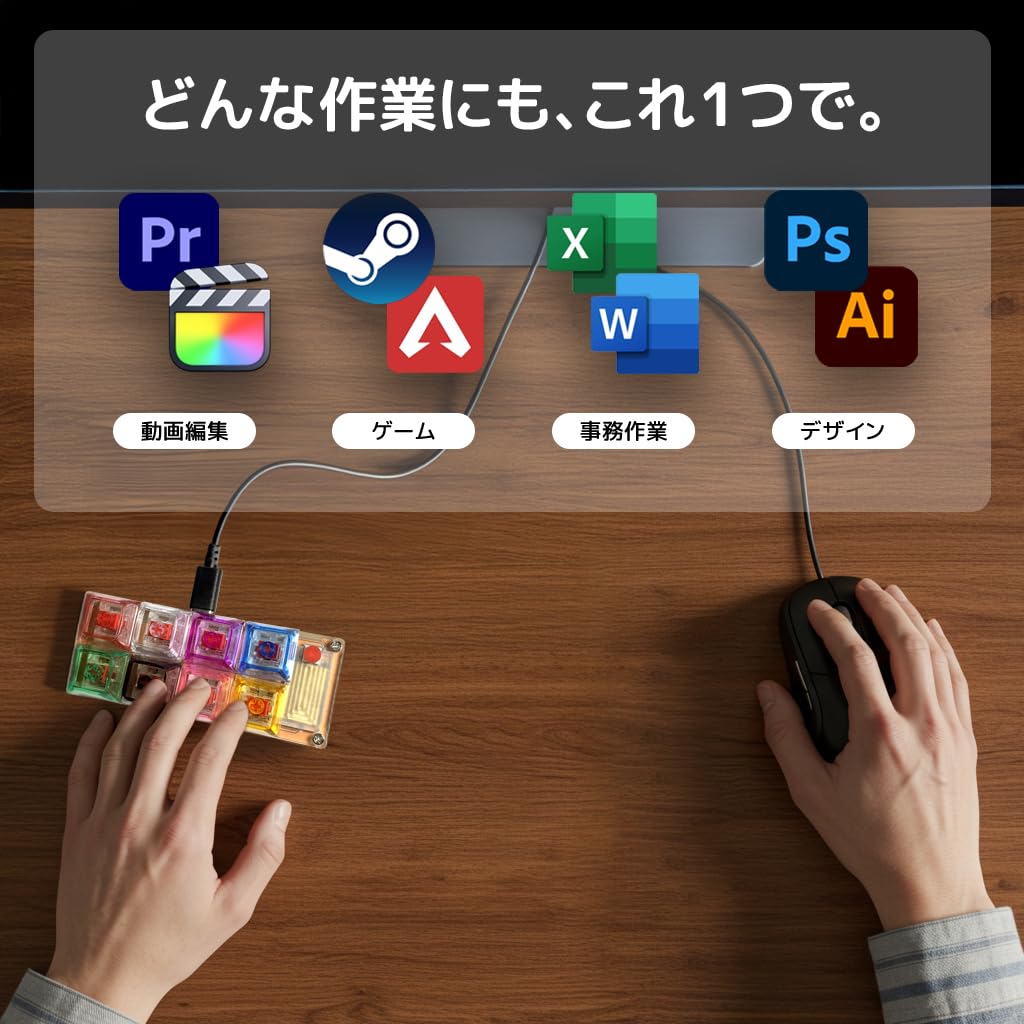 FizzFluz Programmable Keyboard, 8-Key Compact Macro Keypad, Wired, Shortcut, Compact One-Handed Keyboard for Windows, Red Switches, Hot-Swappable,