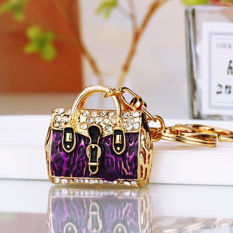 Fashion Bag Shape Crystal Keychain Girl Bag Pendant Car Pendant Creative New Rhinestone Keyring