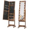 Freestanding Jewelry Cabinet with Mirror, Multiple Compartments, LED Lighting, Rustic Brown