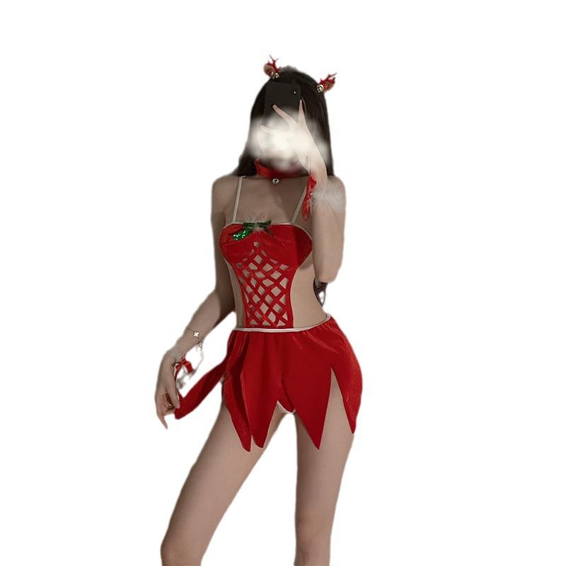 Red Hot Christmas Lingerie: Women's Erotic Hollow-Out Nightgown