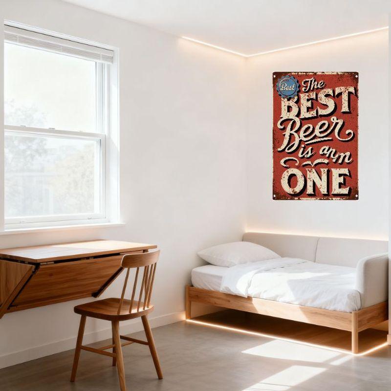 Vintage 'The BEST Beer Is Ann ONE' Metal Tin Sign Red Rustic Wall Decor for Man Cave Bar Cafe Home Pub Decor with Bolt Hanging