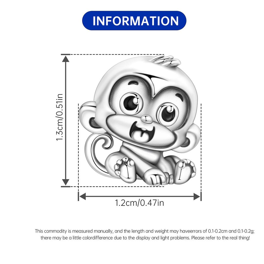Orstarry 925 Silver Cute Monkey Beads Charm Bracelet Trendy Animal Jewelry DIY Party Gifts