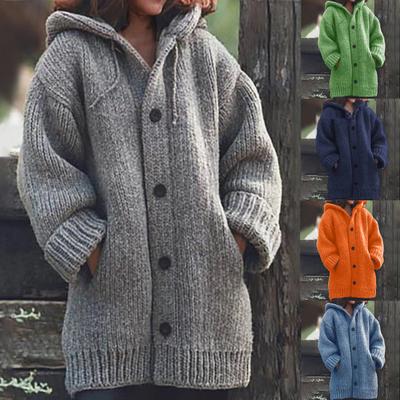 Kapuzenpullover, einfarbig, Taschen, warm, einreihig, mittellang, Strickjacke, Streetwear