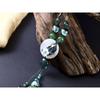 BLINGBAY Women's Vintage Marble Butterfly Pendant Necklace Green Beaded Rope Chain Long Tassel Statement Jewelry Gift