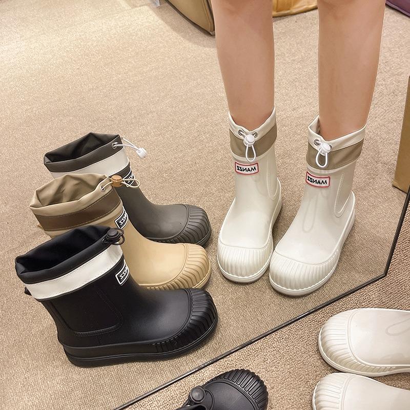 Rain shoes women's fashion bundle waterproof shoes thick-soled short tube outer wear rain boots non-slip and wear-resistant kitchen rubber shoes