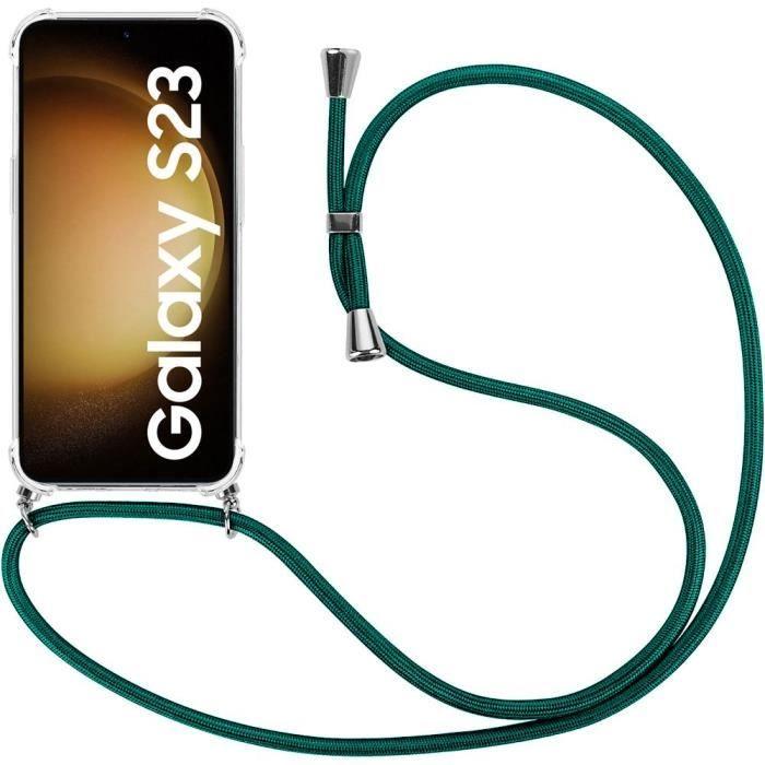 Coque Bandoulière pour Samsung Galaxy S23 Anti-Rayures Protection Coins Renforcés + Bandoulière Vert Nuit