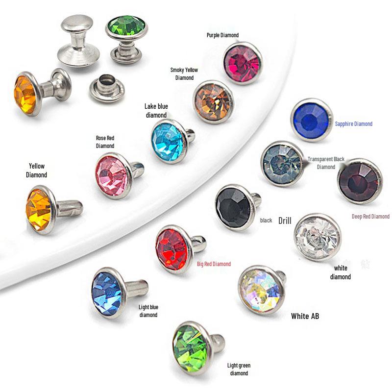 6-8mm Colored Silver Edge Tube Studs, Glass Inlaid Rivets for Clothing Decoration.