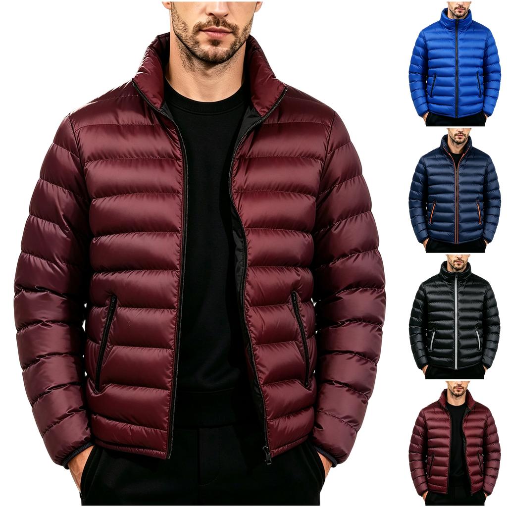 Men's Winter Lightweight Short Padded Jacket Warm Cotton Coat Outerwear for Cold
