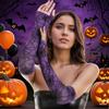 Long Halloween Spider Pattern Gloves With Mesh Fabric For Costume And Cosplay Use