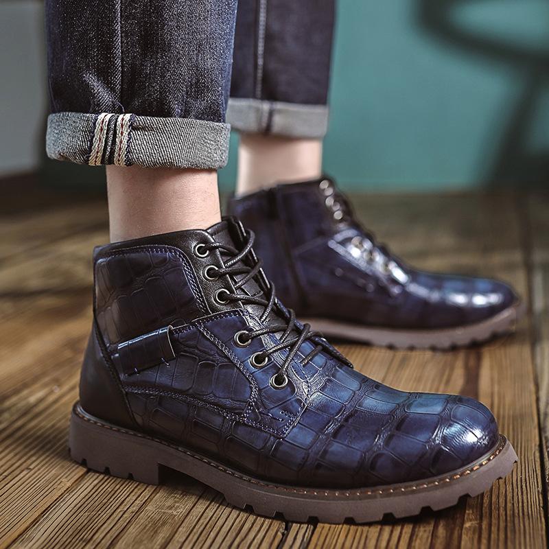 

Martin boots men s side zipper leather boots autumn and winter retro trendy men s cowhide medium top short boots British tooling boots high top leath 48