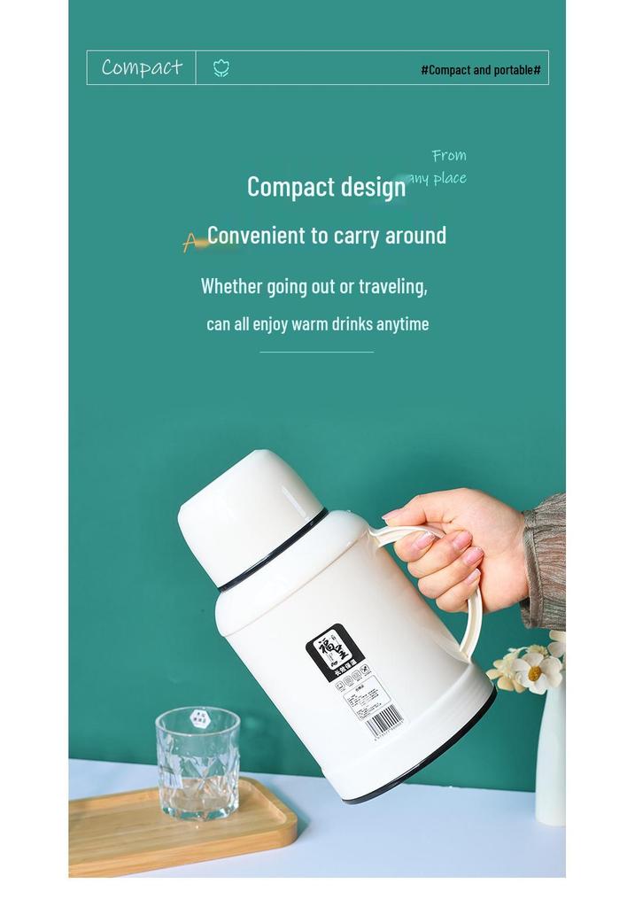 Fucheng Large Capacity Portable Insulated Glass Thermos - White/Orange/Green