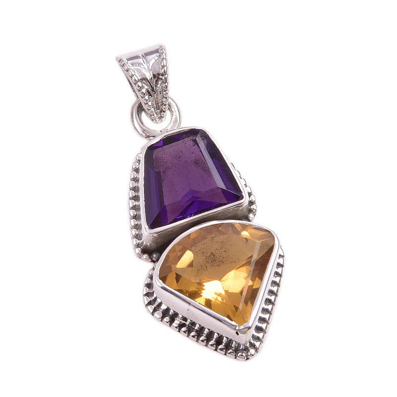 Natural Citrine, Amethyst Gemstone Handmade 925 Solid Silver Pendant 1.50'' Q5B17