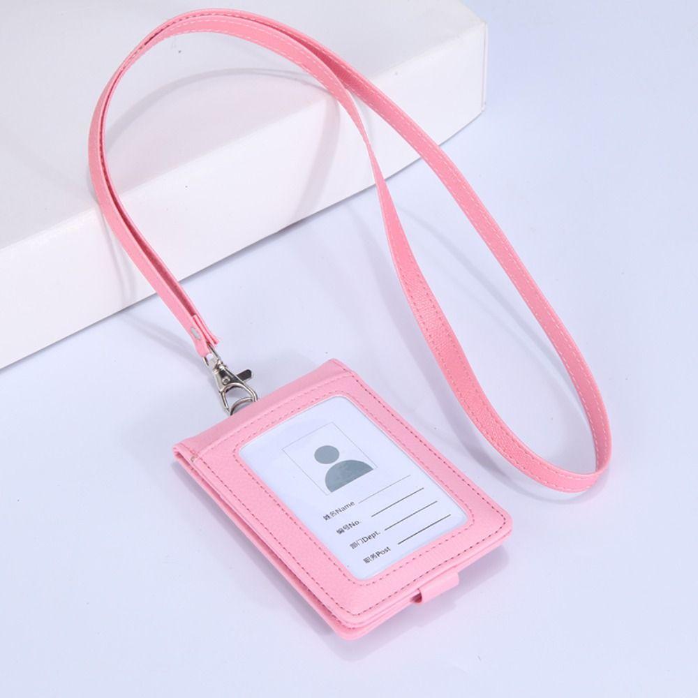 PU Leather Name Badge Holder With Lanyard ID Card Cover Work Card Holders  School Acsesories