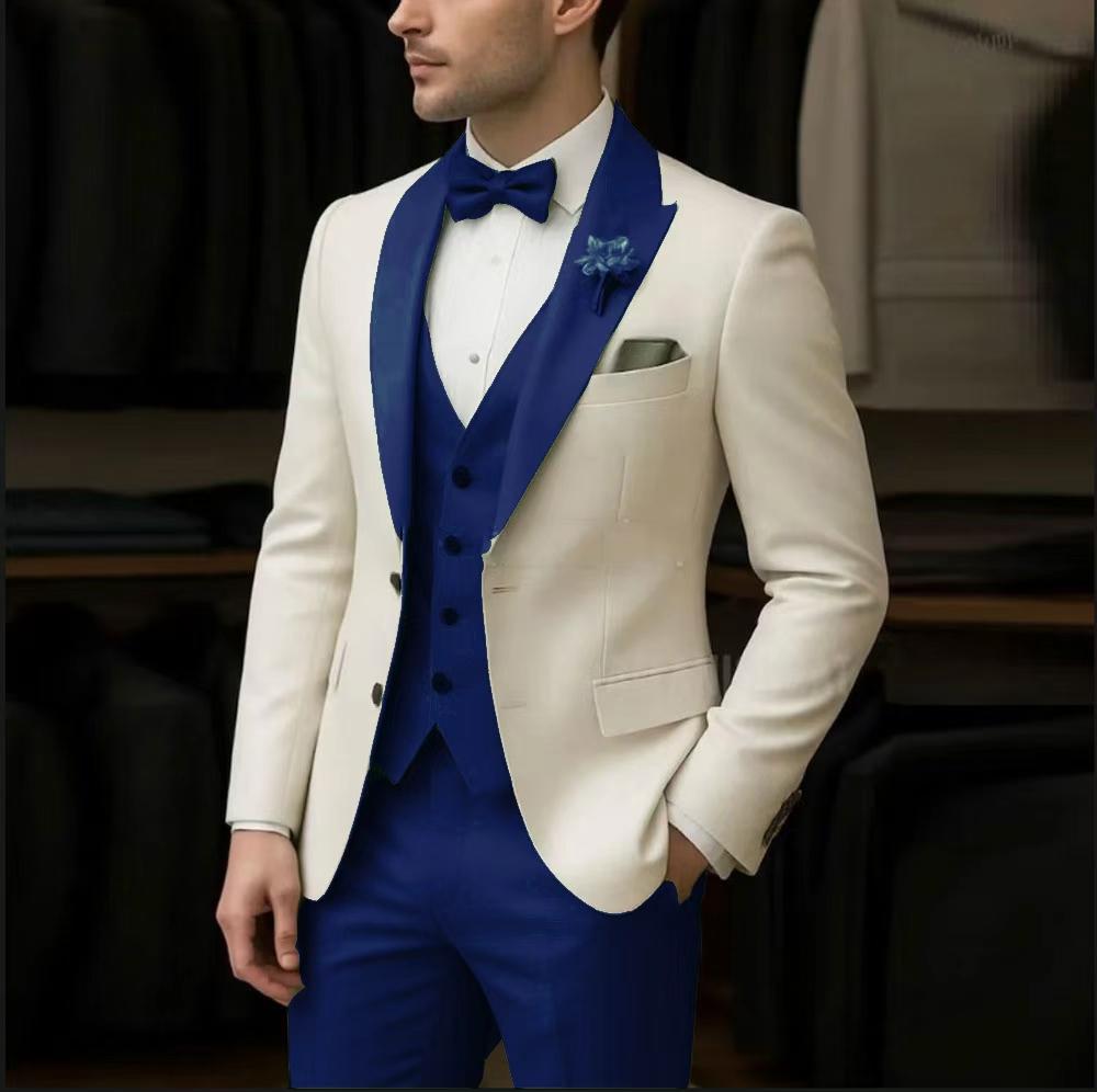 Ivory Men's Suit  3 Pieces Blazer Light Green Vest Pants Wedding Tuxedos Formal Male Suit for Wedding Groomsmen Prom
