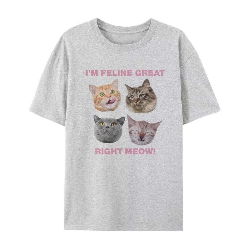 Right Meow Kätzchen Grafik Tops Süße Lustige Katzen T-Shirts Oversized Retro Y2k Ästhetik Streetwear Damen T-Shirt Kleidung