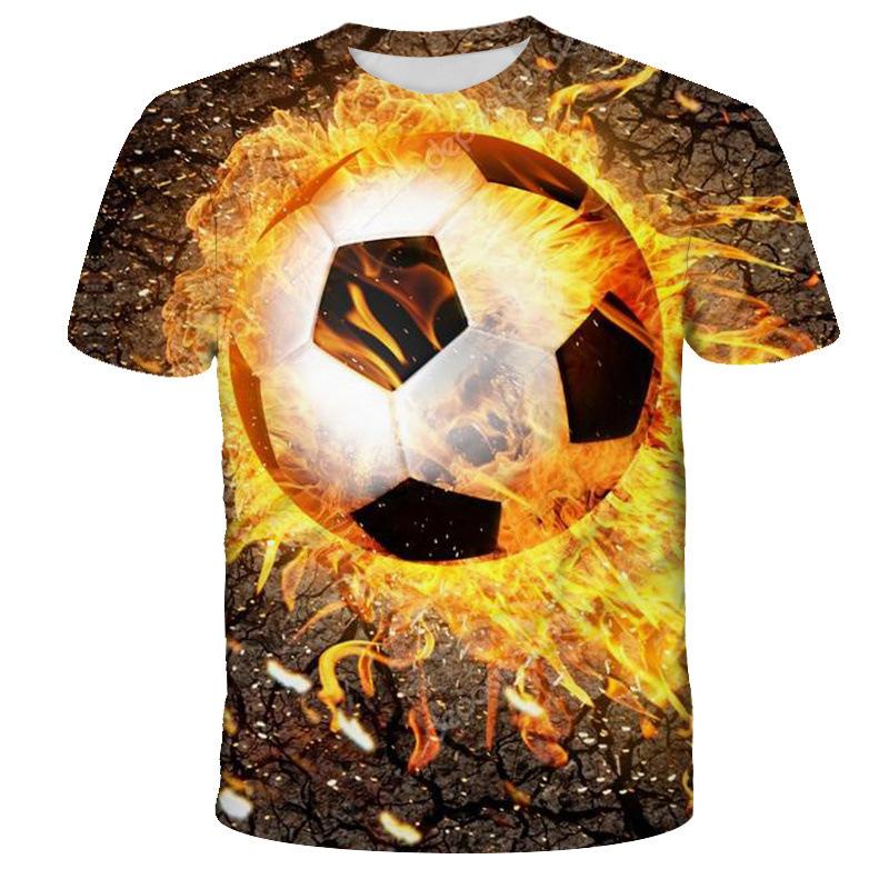 Summer Round Neck 3D Colorful Football Pattern Printed Top Fashionable Casual Short Sleeved Children's Boy T-shirts
