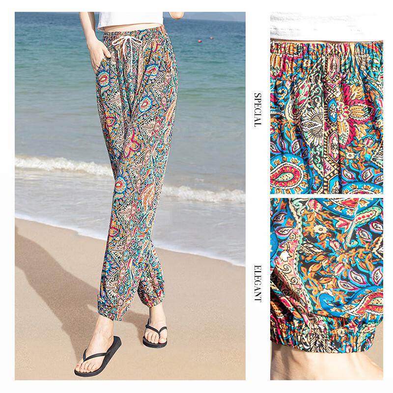 Women's Summer Printed High-Waist Cropped Beach Pants