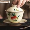 120ml krém Ru Kiln respektní Gaiwan vintage ručně malovaná granátová čajová mísa na čaj, víko na čaj, miska na čajový obřad, kolekce