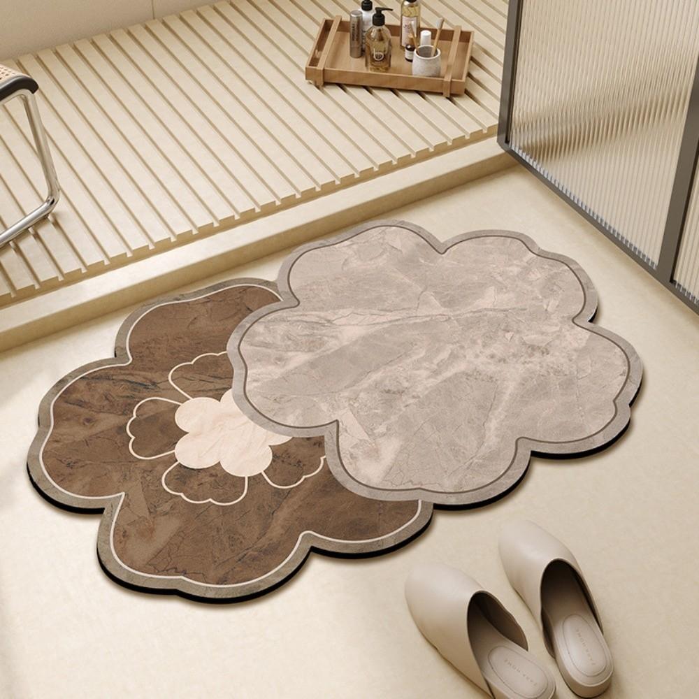 

Non-Slip Diatomite Bathroom Mat Wear-resistant Flower Door Mat Foot Mat Kitchen Rug Entrance Hall коричневий