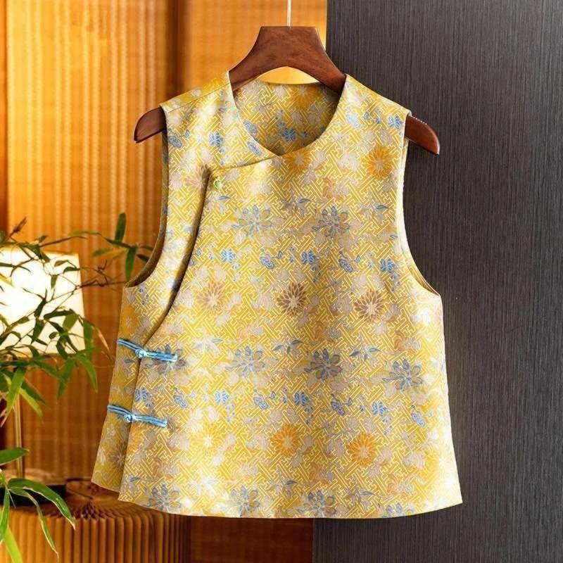 

Thin Vest Women Clothing Ethnic Style Embroidery Vintage Clothes Streetwear Coats Women Jackets Chinese Style Casual Summer XS жовтий