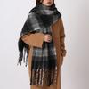 Tassel Plaid Wool Scarf Plush Long Shawl Retro Winter Cashmere Scarves  Autumn Winter