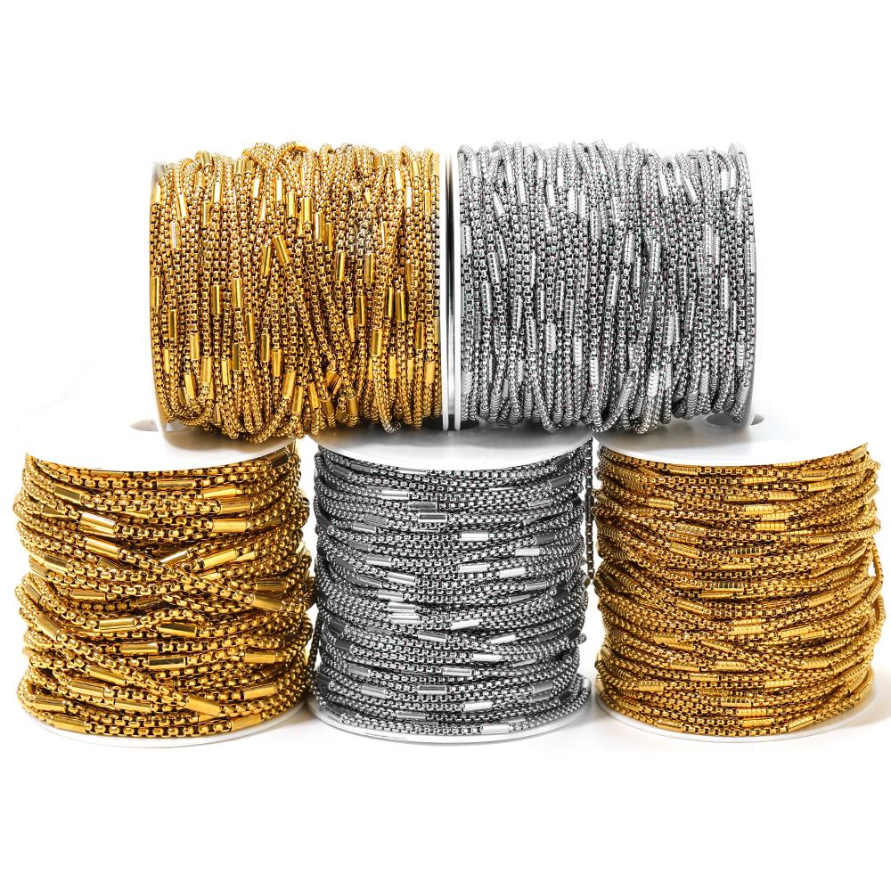 1 Meter Stainless Steel Gold Box Tube Cable Chains for DIY Necklaces Jewelry Earrings Making Bracelet Findings Supplies Bulk