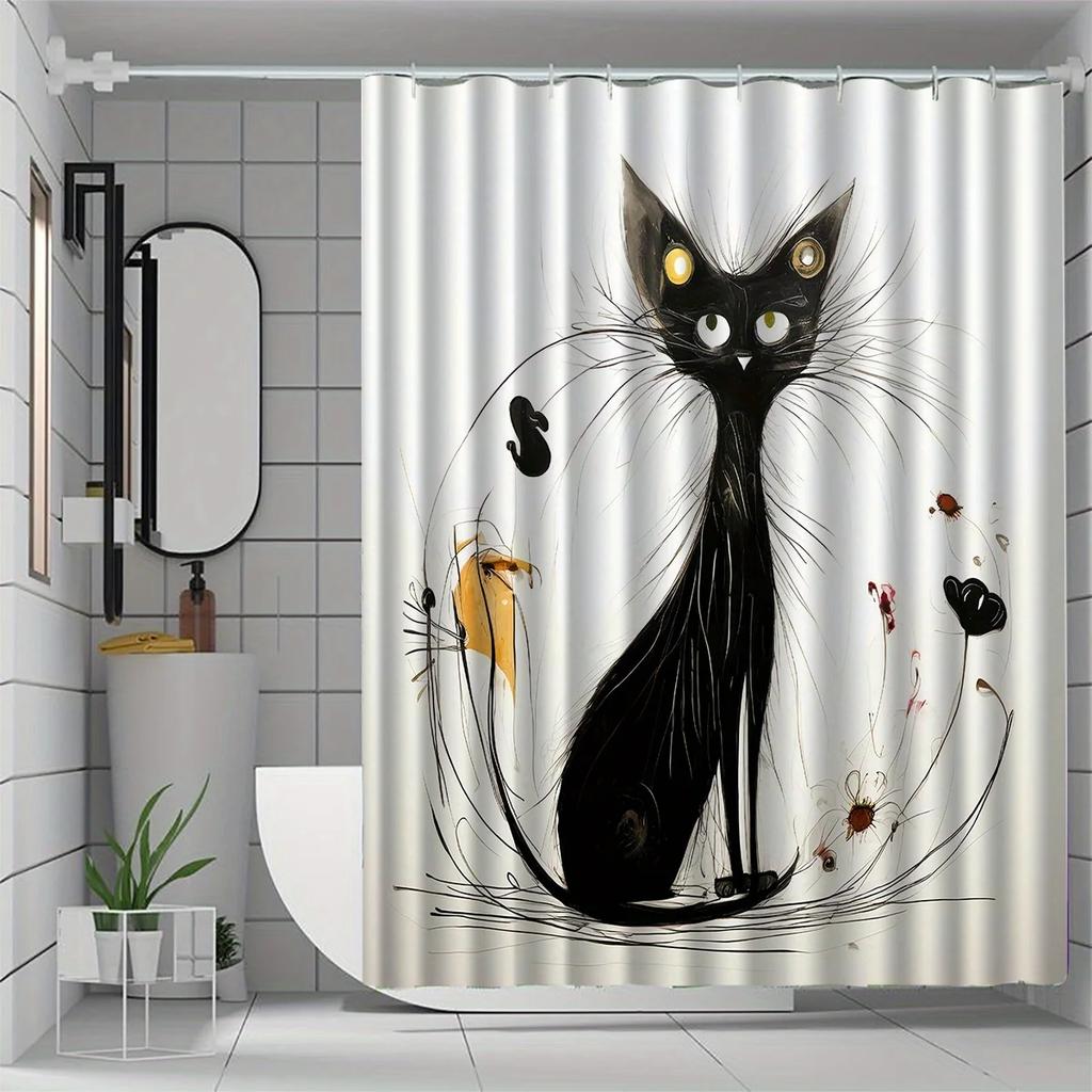1Pc Cute Kitten Shower Curtain, High-End Elegant Bathroom Decoration Pattern