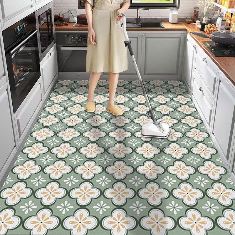 Kitchen Carpet PVC Leather Waterproof Floor Mat Non-slip Oil Proof Foot Mats Long Rug Spring Green Flower Home Decoration Rugs