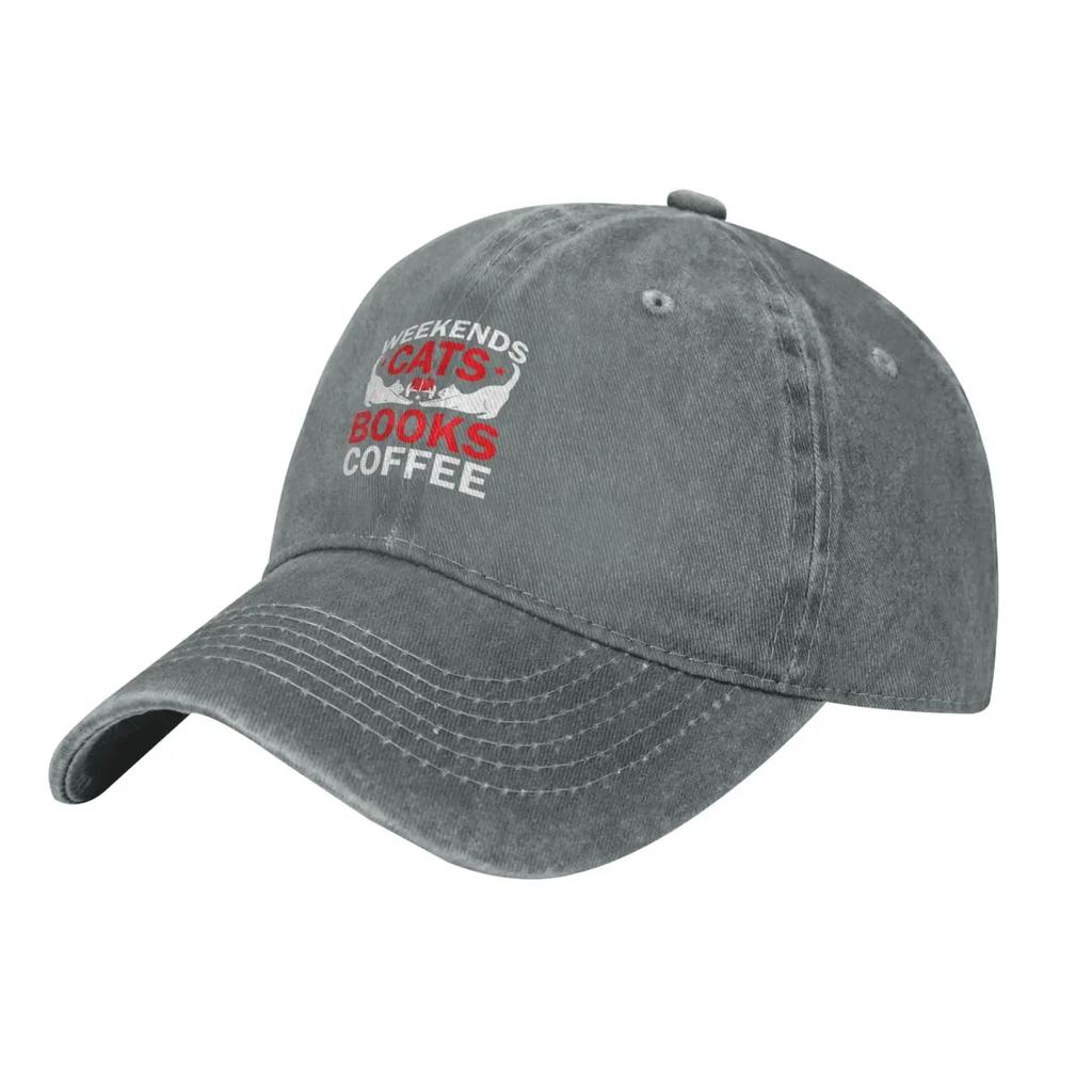 Weekends Cats Books Coffee Baseball Cap Women Unisex Hat Vintage Cowboy Hats Trucker Sun Hat