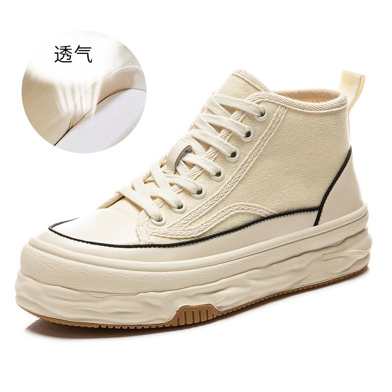 

Туфли из парусины с растворимой подошвой, весна 2025, новые повседневные универсальные туфли с высоким берцем на толстой подошве, модные женские туфли на плоской подошве, тренд 35 бежевый