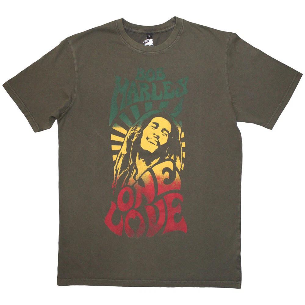 Official Bob Marley T Shirt One Love Rasta Premium Green Stonewash Tee New L